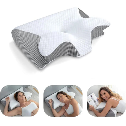 Coussin Malin White 1pc Memory Foam Cervical Pillow, 2 in 1 Ergonomic Contour Orthopedic Pillow for Neck Pain, Contoured Support Pillows,Neck Pillow
