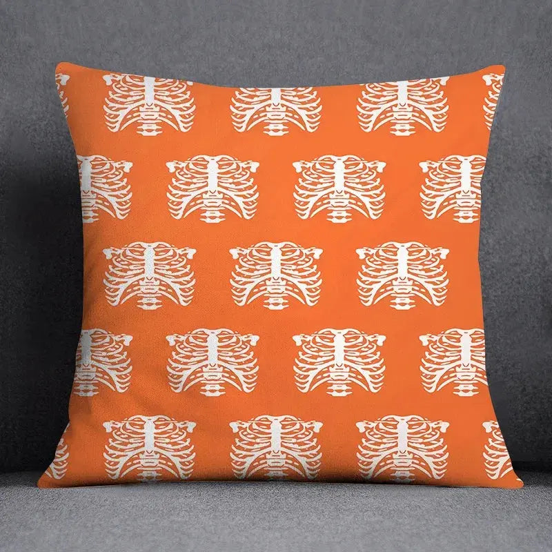 Coussin Malin 40x40cm Housse de coussin canapé décoratif | Squelette orange