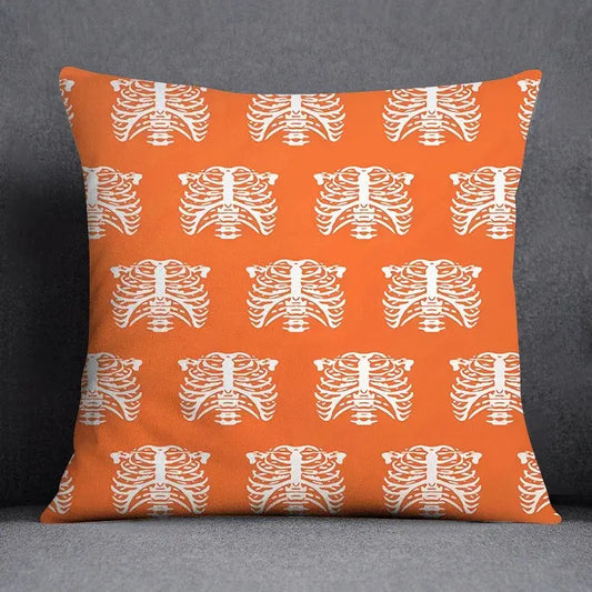 Coussin Malin 40x40cm Housse de coussin canapé décoratif | Squelette orange