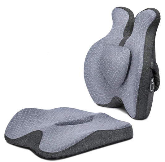 Coussin Malin Coussin à mémoire de forme Coussin à mémoire de forme dorsal pour chaise | Complet gris