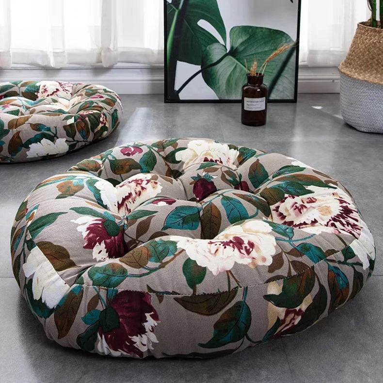 Coussin Malin Coussin de sol rond à fleur 55x55cm