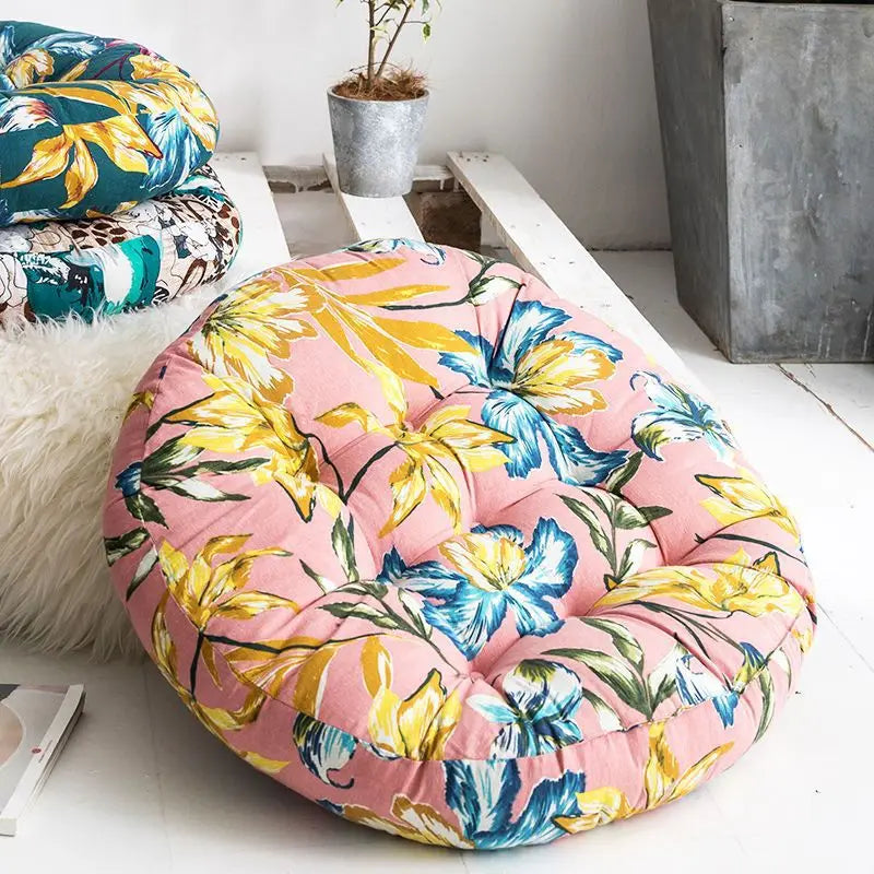 Coussin Malin Coussin de sol rond à fleur 55x55cm