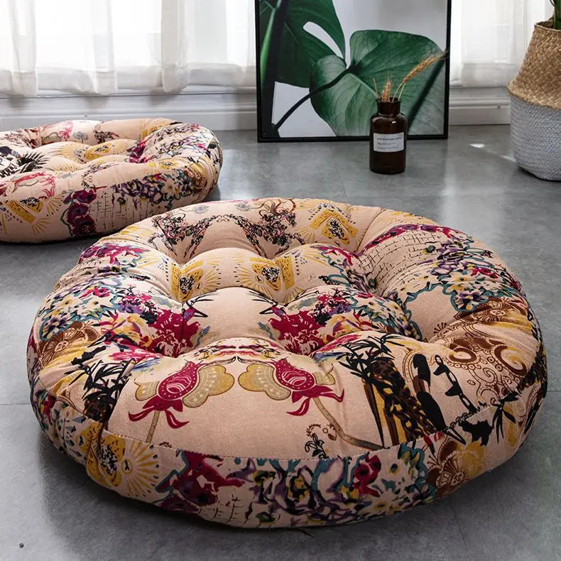 Coussin Malin Coussin de sol rond à fleur 55x55cm
