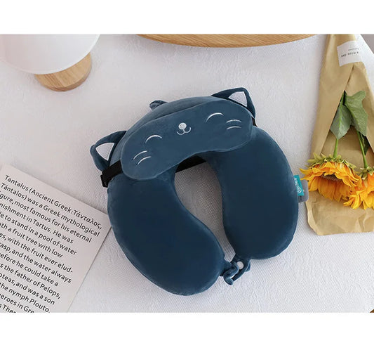Coussin Malin Coussin de voyage Coussin de voyage avec masque de sommeil | Chat bleu