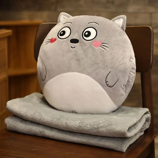 Coussin Malin Coussin pour enfant avec plaid en peluche | Chat gris