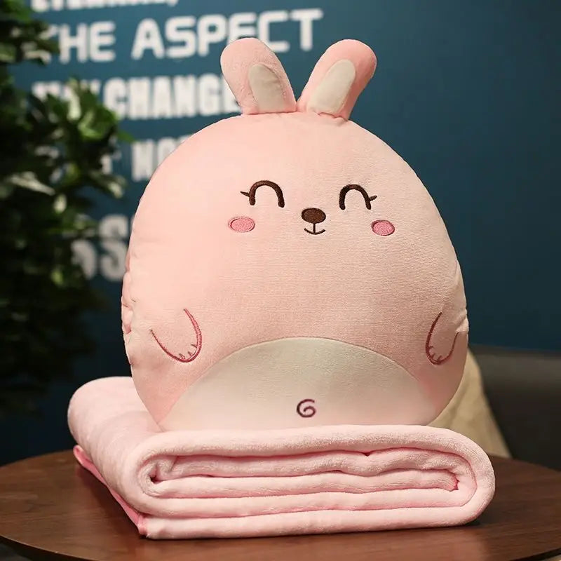 Coussin Malin Coussin pour enfant avec plaid en peluche | Lapin rose