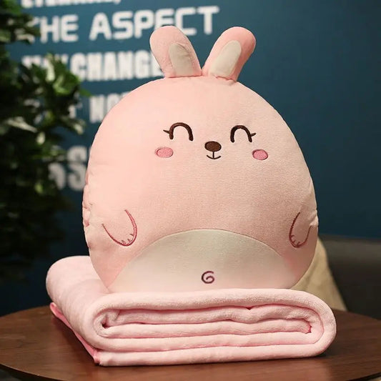 Coussin Malin Coussin pour enfant avec plaid en peluche | Lapin rose
