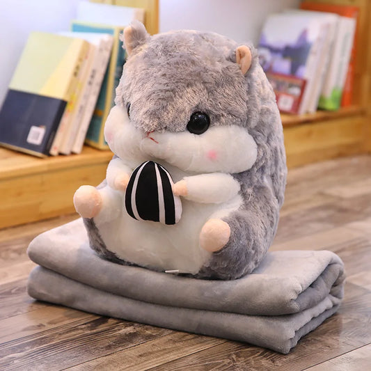 Coussin Malin Coussin pour enfant avec plaid en peluche | Souris grise avec graine