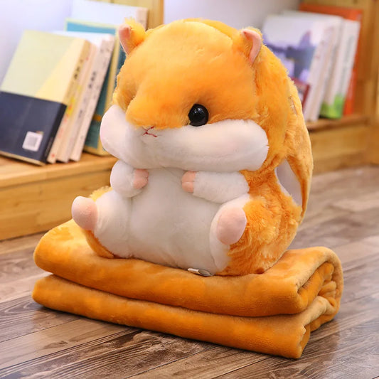 Coussin Malin Coussin pour enfant avec plaid en peluche | Souris orange