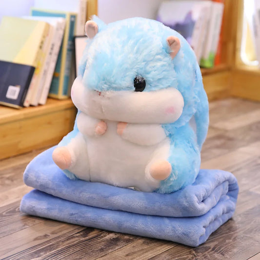 Coussin Malin 40cm / Blue Cute Hamster Cushion Pillow Warm Hand Cushion Coral Fleece Blanket Multifunctional Blanket Cushion Birthday Gift Home Decoration