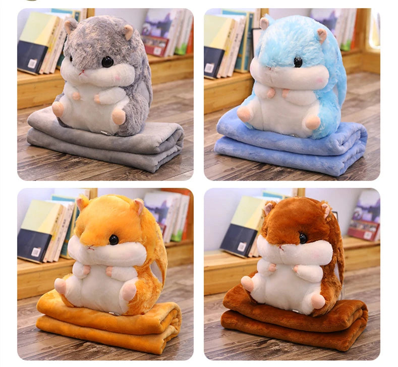 Coussin Malin 40cm / Blue Cute Hamster Cushion Pillow Warm Hand Cushion Coral Fleece Blanket Multifunctional Blanket Cushion Birthday Gift Home Decoration