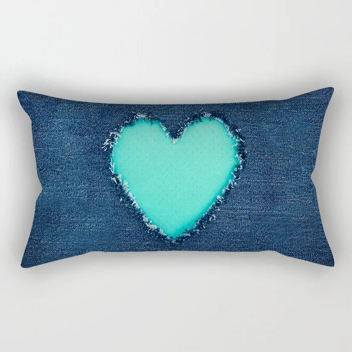 Coussin Malin Housse de coussin canapé rectangulaire bleuté | Cœur