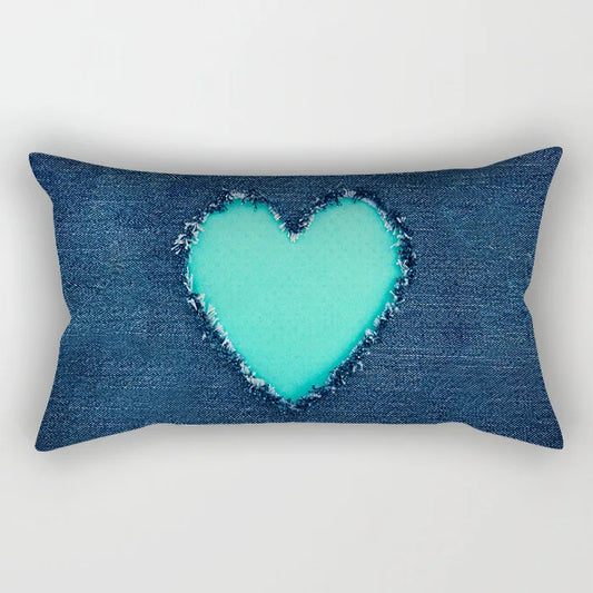 Coussin Malin Housse de coussin canapé rectangulaire bleuté | Cœur
