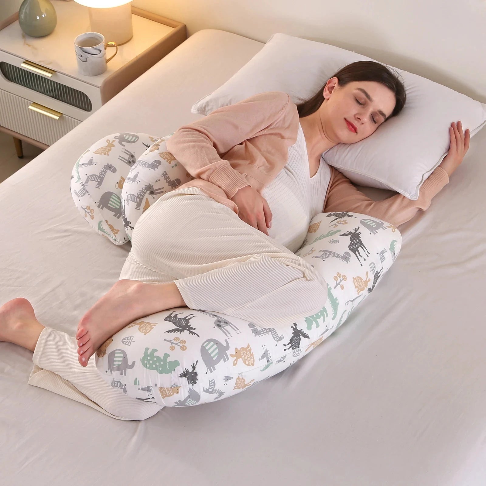 Coussin Malin Pregnancy Pillow Maternity Pillow for Side Sleeping Soft Pregnancy Body Pillow Maternity Pillow w/ Detachable Adjustable Pillow
