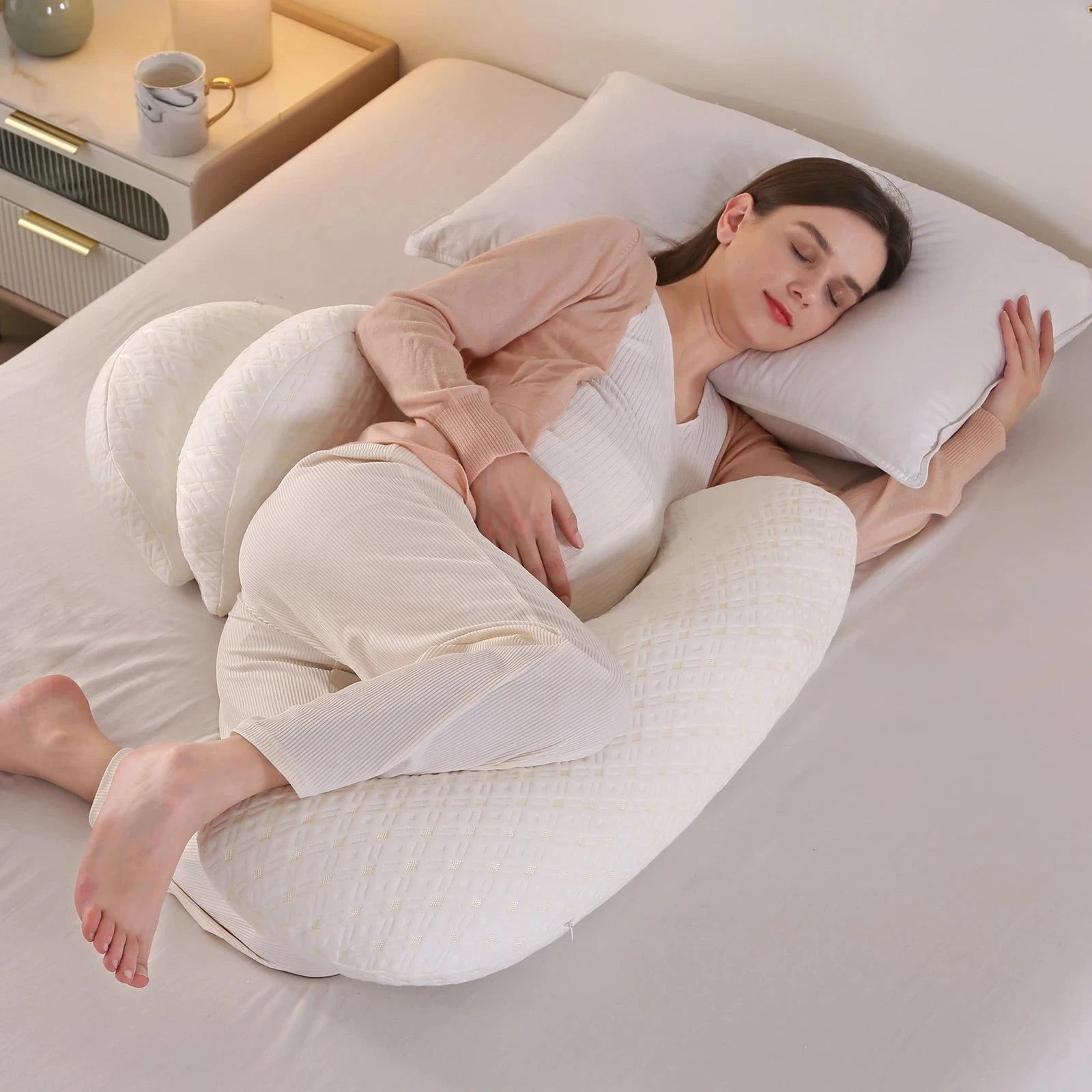 Coussin Malin Pregnancy Pillow Maternity Pillow for Side Sleeping Soft Pregnancy Body Pillow Maternity Pillow w/ Detachable Adjustable Pillow